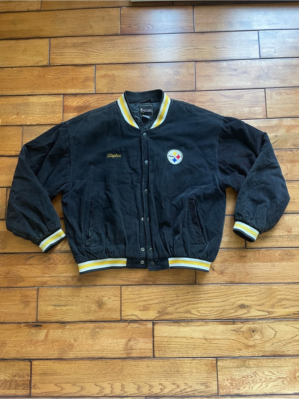 Vintage Pittsburgh Steelers Black Corduroy Bomber Jacket